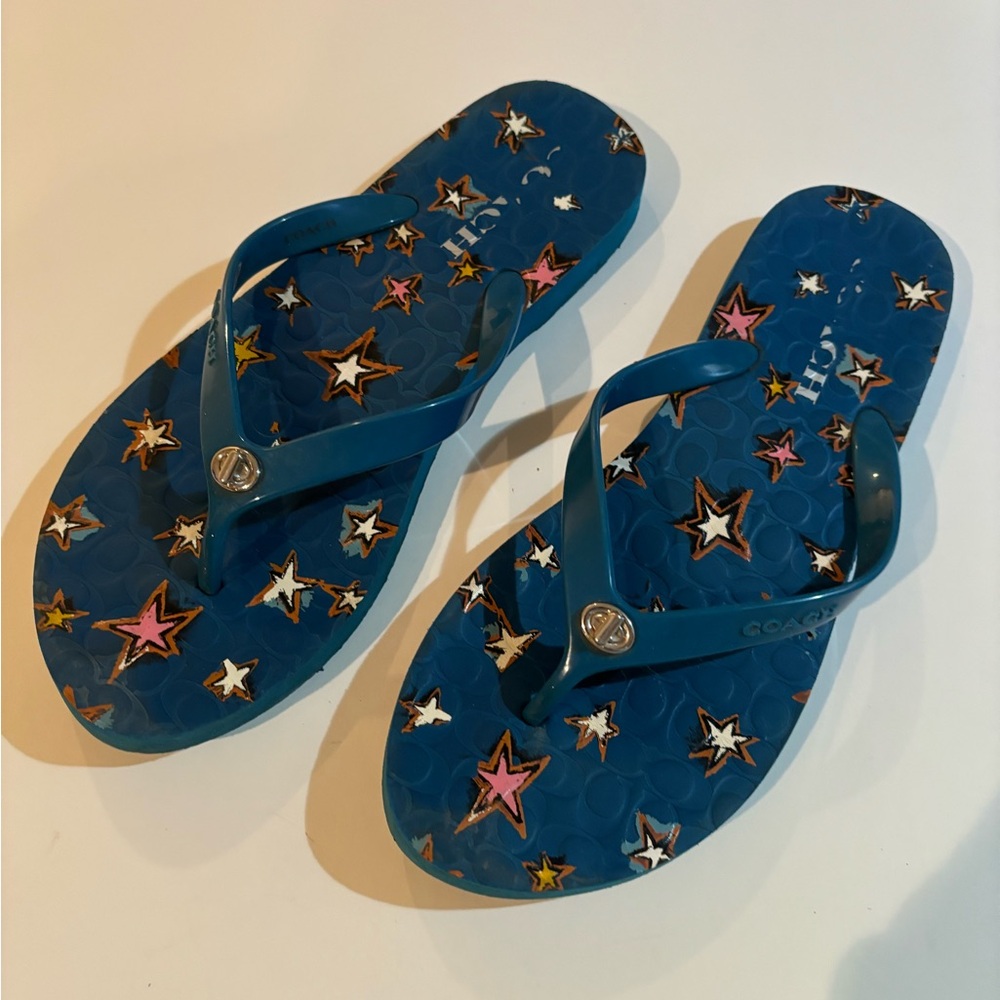 Coach Star-Patterned Blue Flip Flops